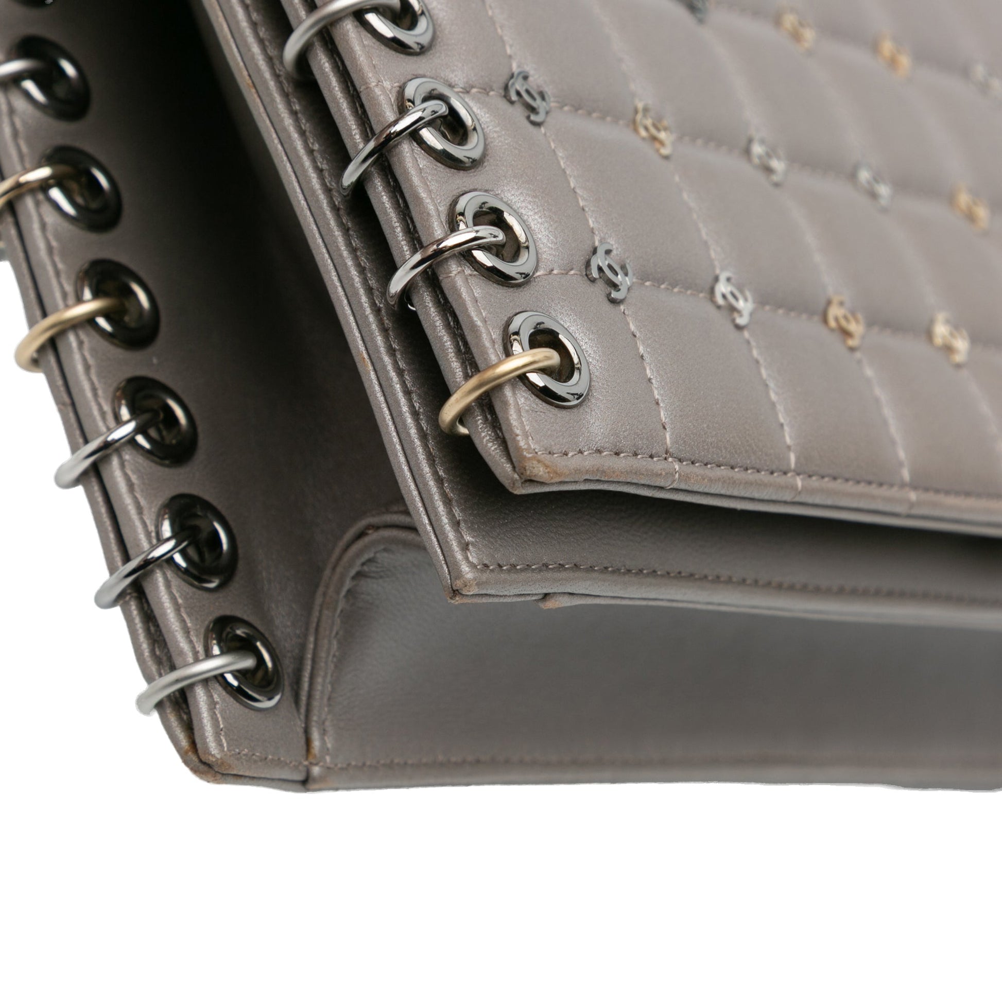 Chanel Small Lambskin Chocolate Bar CC Piercing Studded Chain Flap