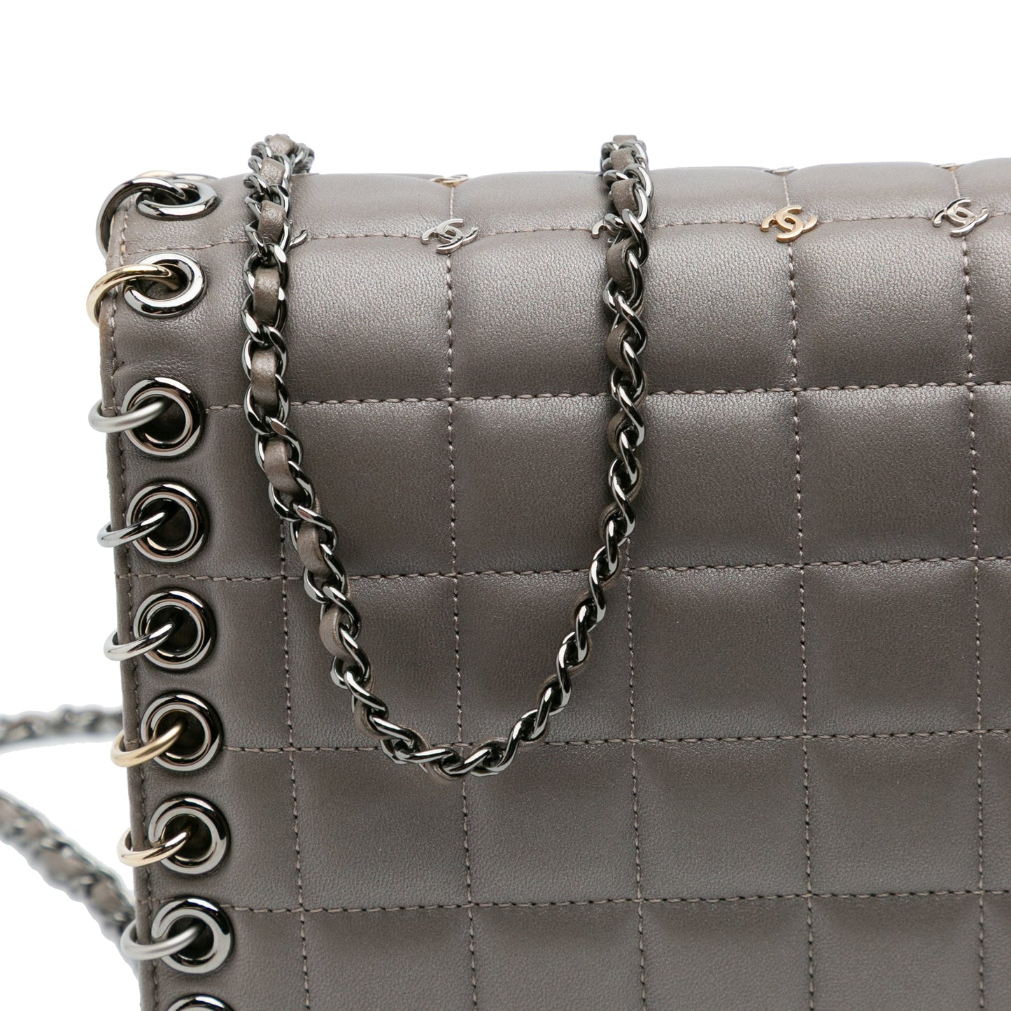 Chanel Small Lambskin Chocolate Bar CC Piercing Studded Chain Flap