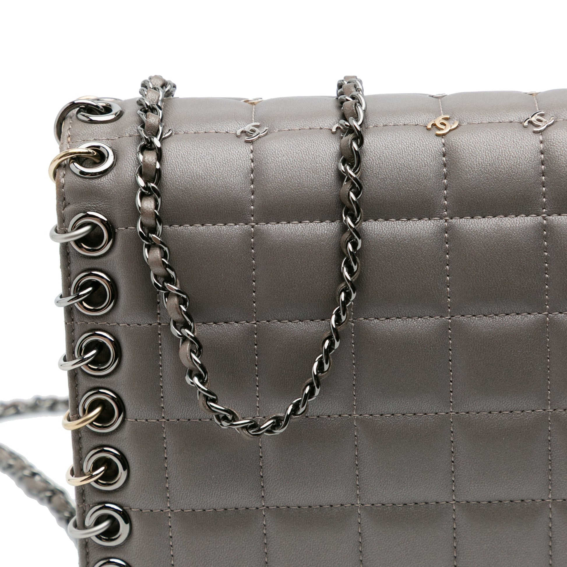 Chanel Small Lambskin Chocolate Bar CC Piercing Studded Chain Flap