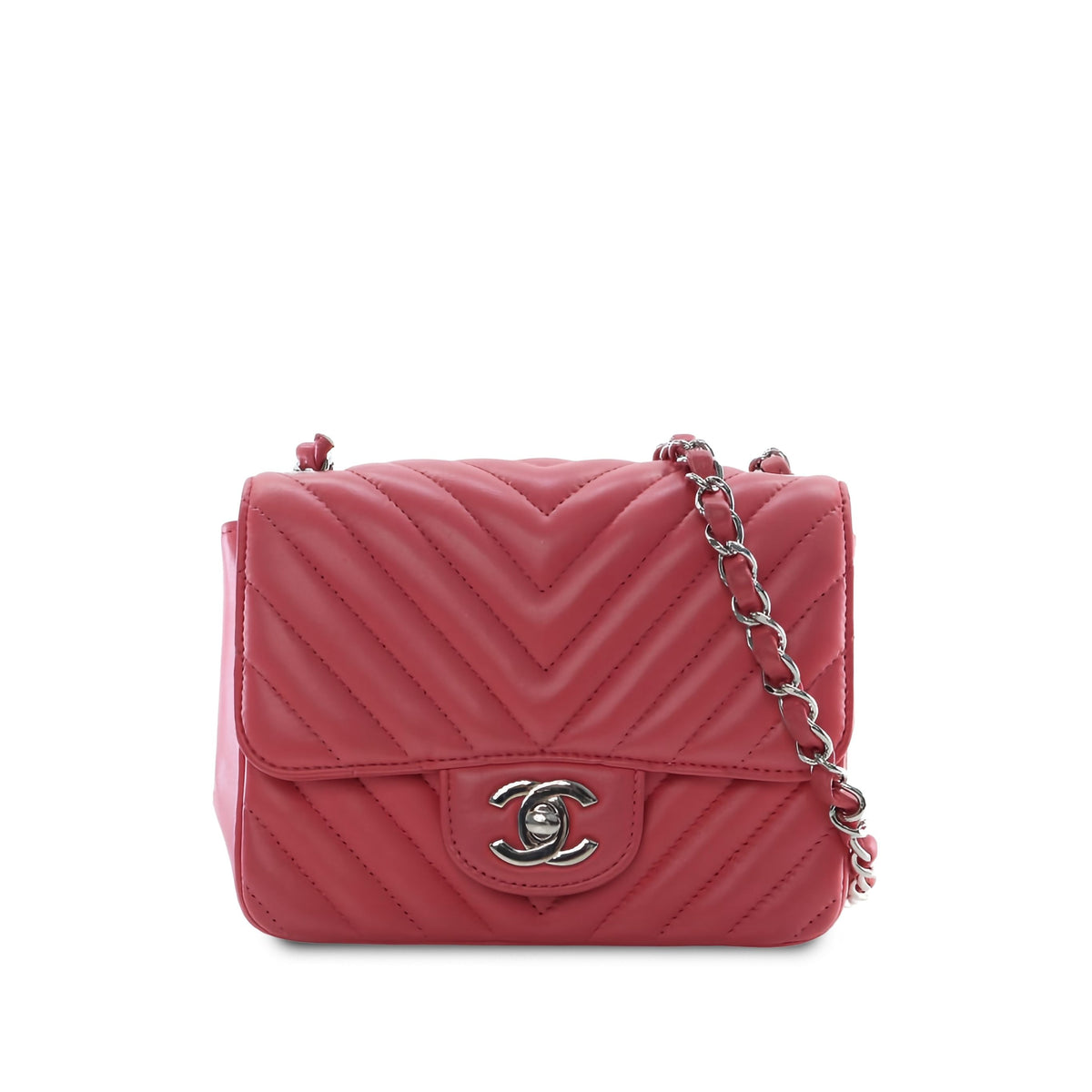 Chanel Mini Square Classic Chevron Lambskin Single Flap — Pink