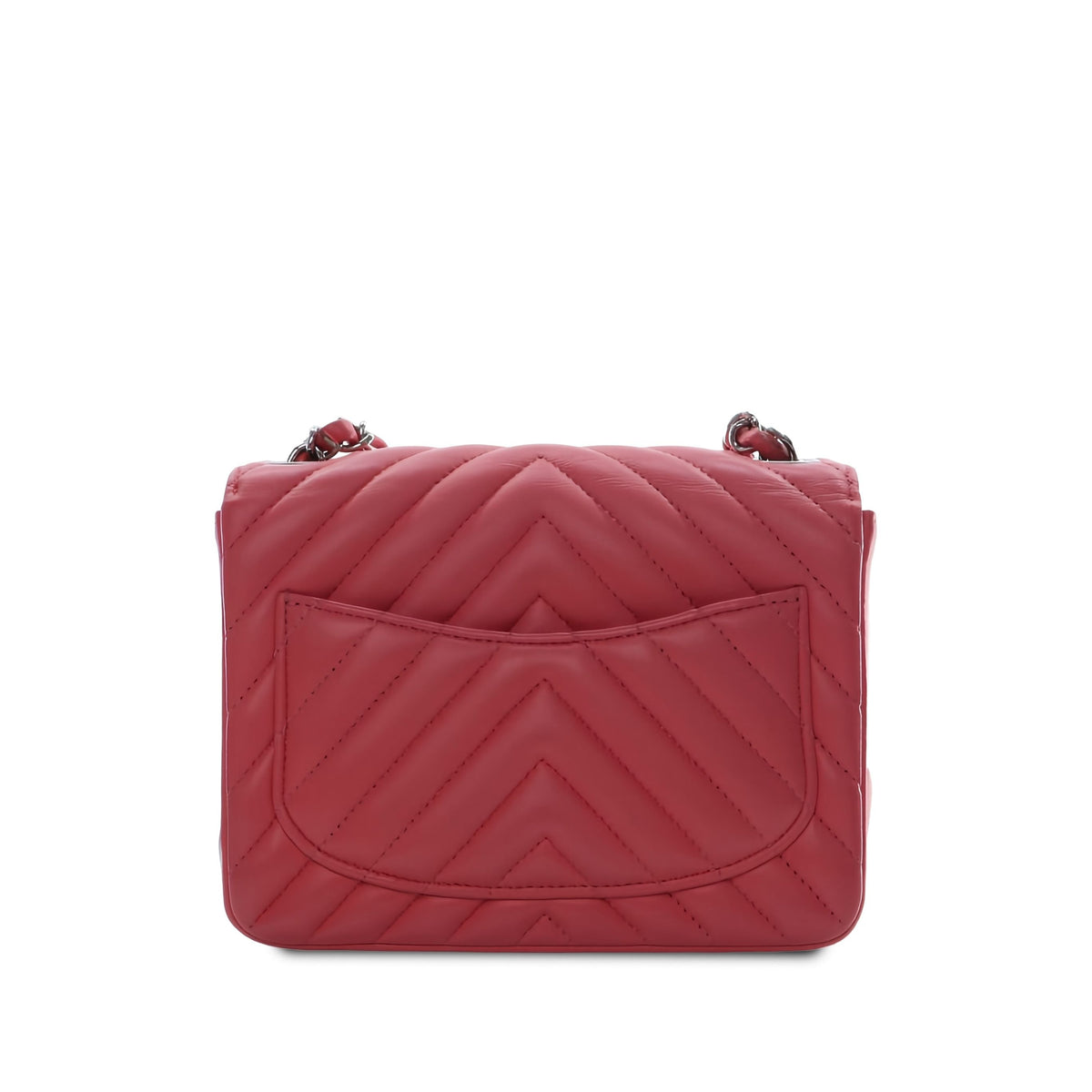 Chanel Mini Square Classic Chevron Lambskin Single Flap — Pink