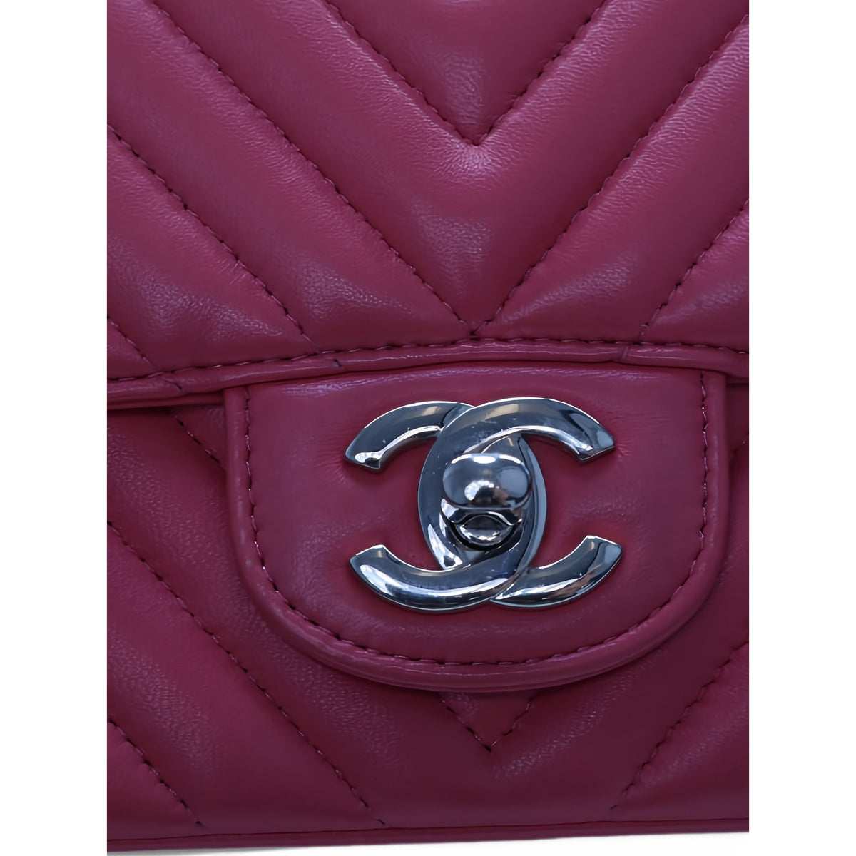Chanel Mini Square Classic Chevron Lambskin Single Flap — Pink