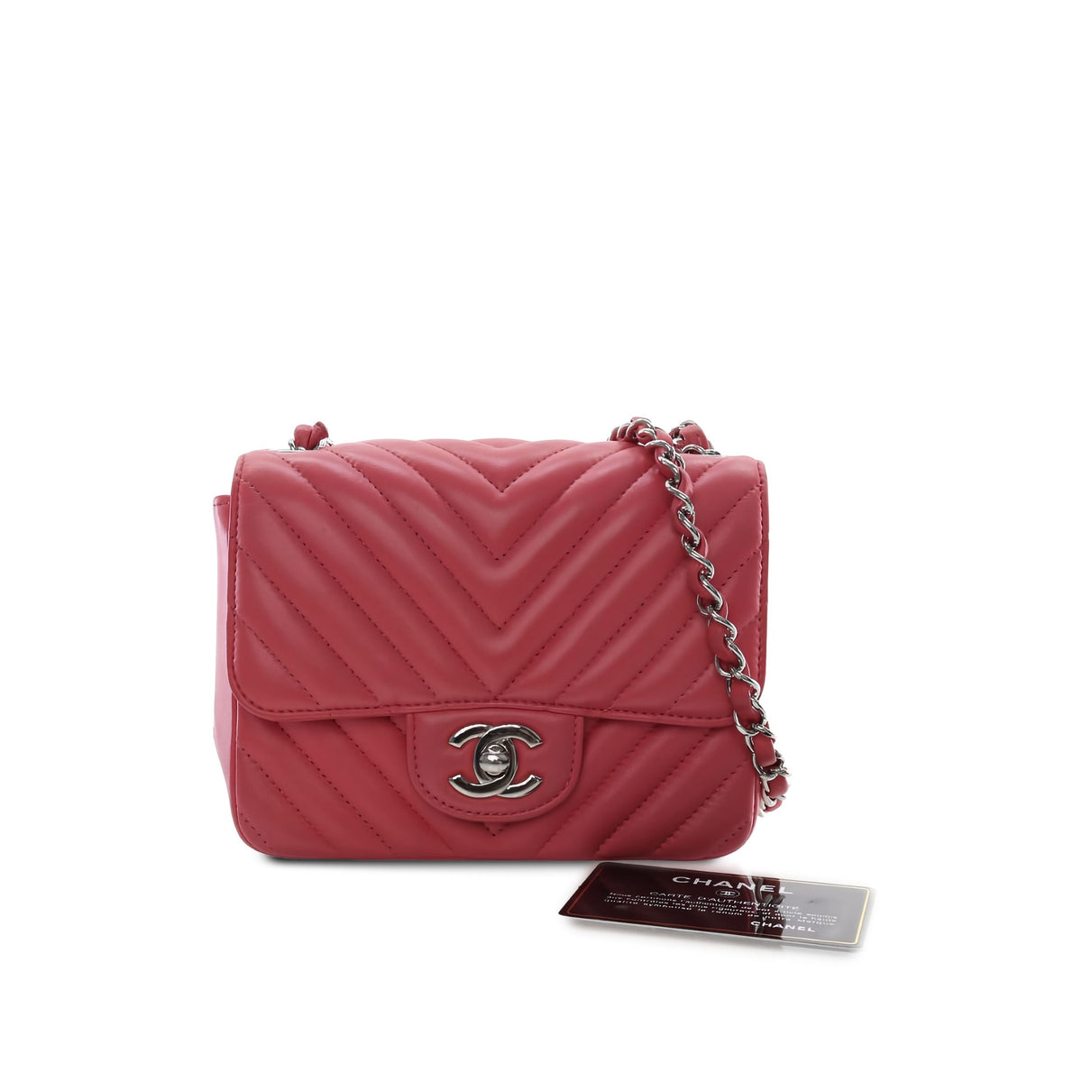 Chanel Mini Square Classic Chevron Lambskin Single Flap — Pink