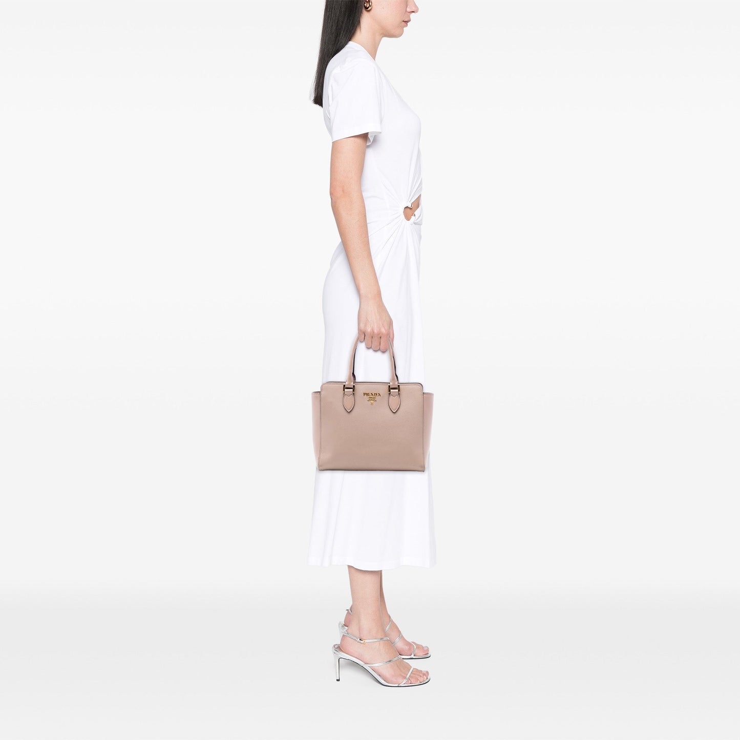 Prada Soft Calf Trimmed Saffiano Lux Open Convertible Tote