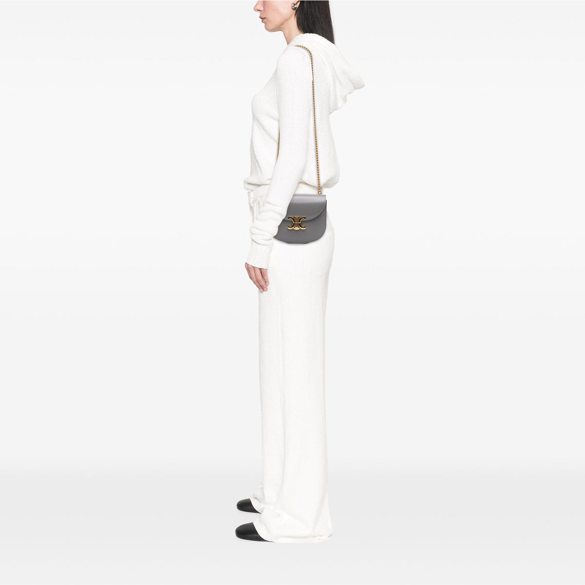 Celine Teen Shiny Calfskin Triomphe Besace Clea Chain Crossbody