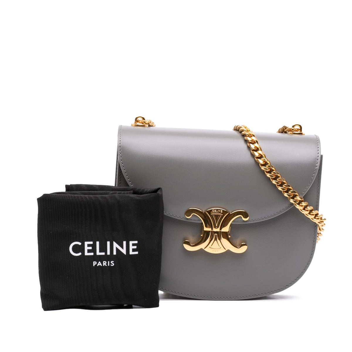 Celine Teen Shiny Calfskin Triomphe Besace Clea Chain Crossbody