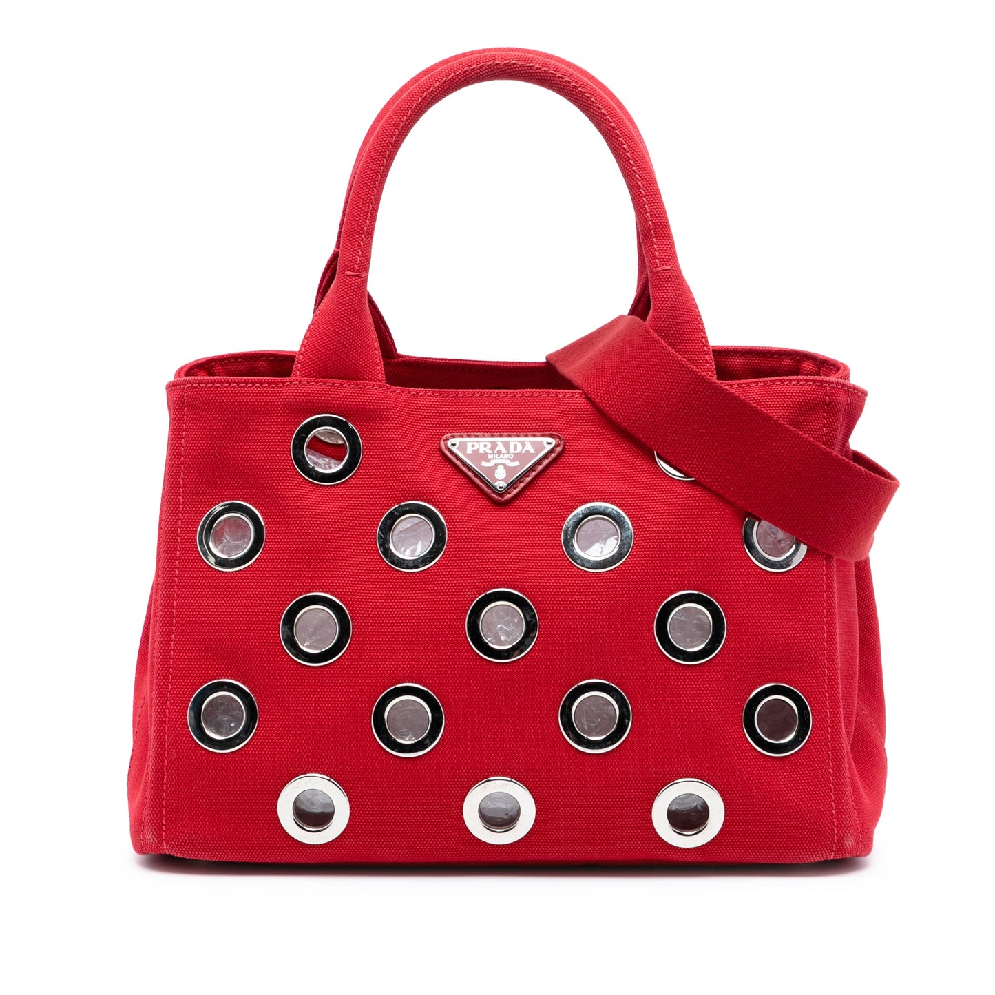 Prada Small Canvas Canapa Grommet Satchel