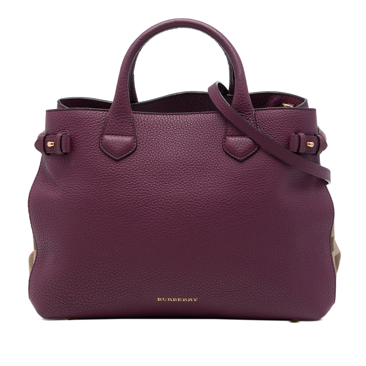 Burberry Medium Leather and House Check Banner Satchel — Purple