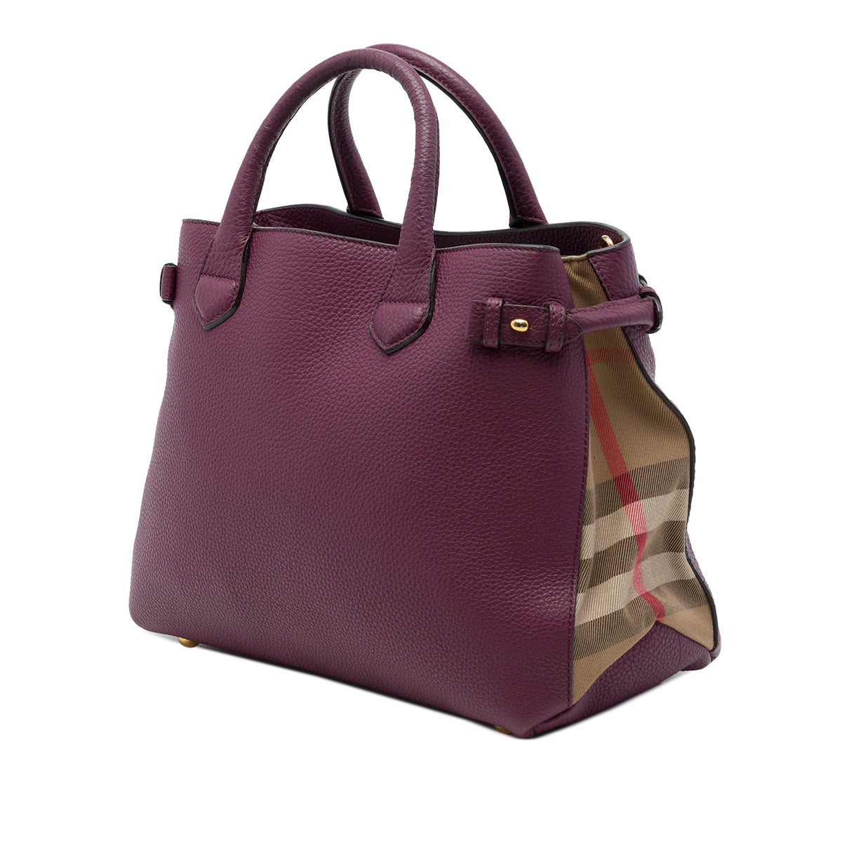 Burberry Medium Leather and House Check Banner Satchel — Purple