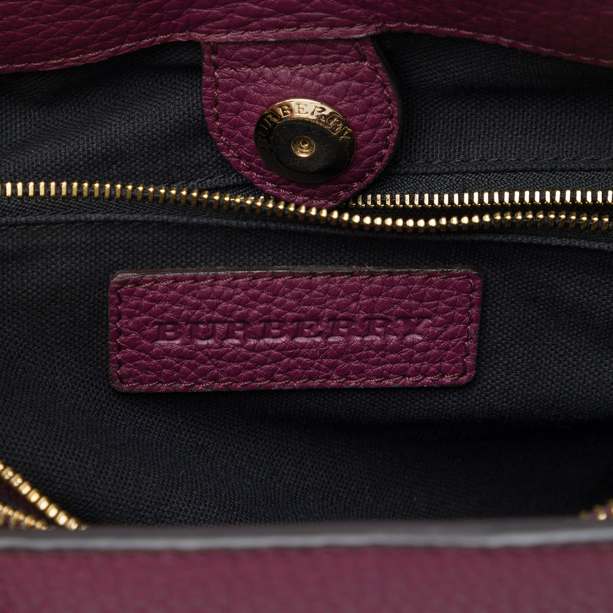 Burberry Medium Leather and House Check Banner Satchel — Purple