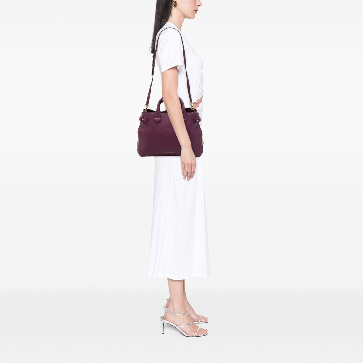 Burberry Medium Leather and House Check Banner Satchel — Purple