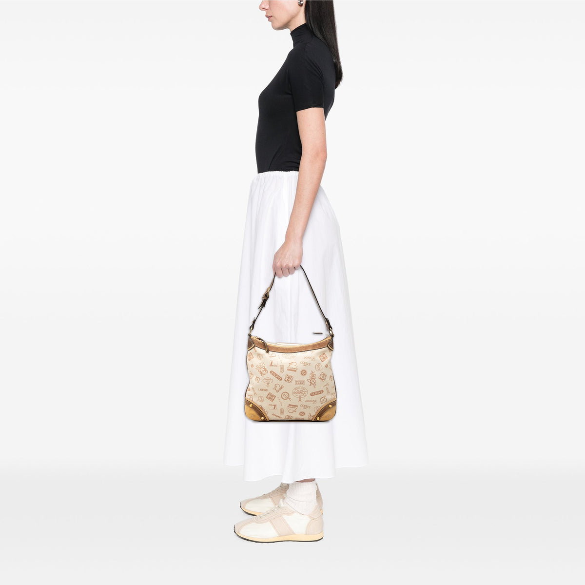 LOEWE 160th Anniversary Suede Trimmed Canvas Shoulder Bag