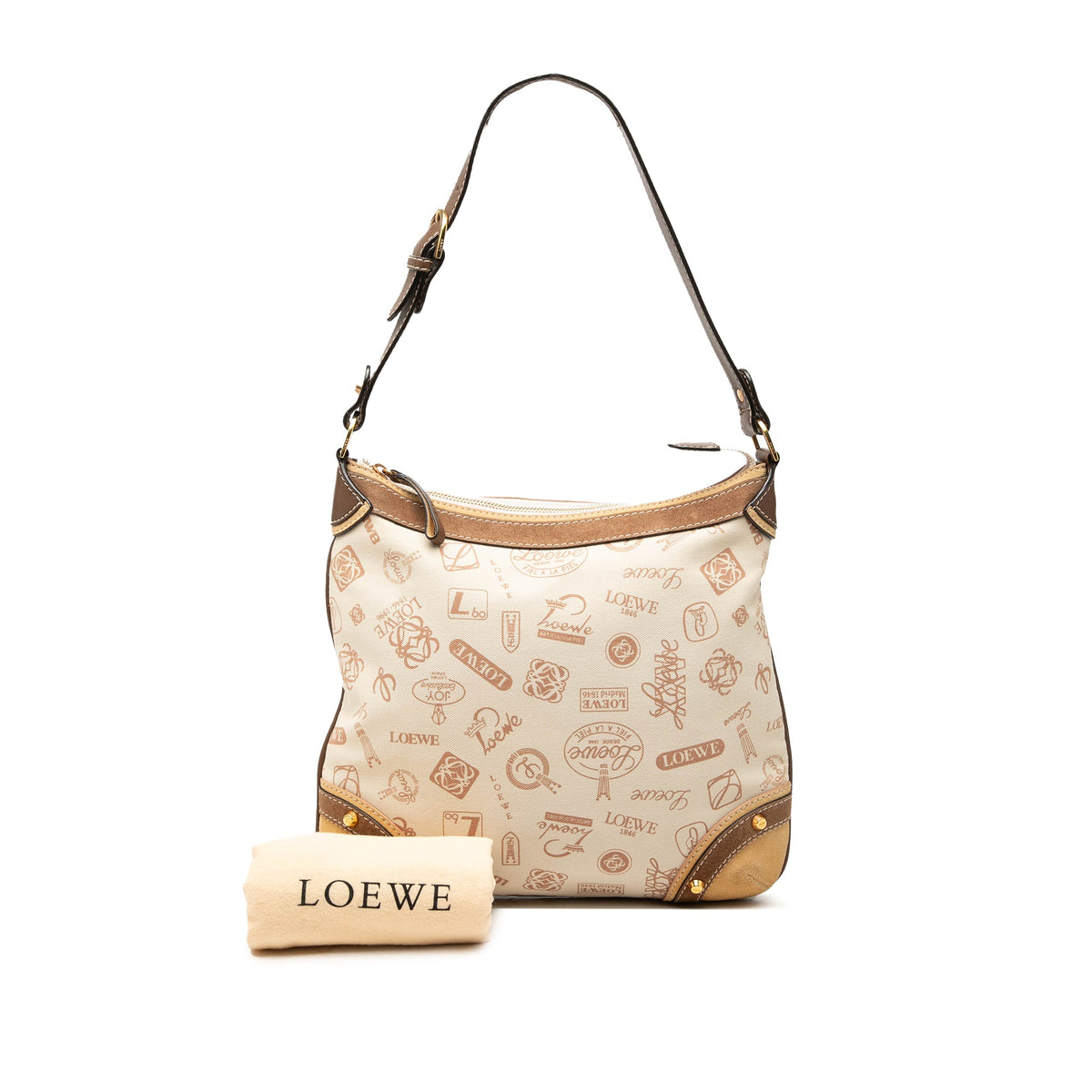LOEWE 160th Anniversary Suede Trimmed Canvas Shoulder Bag