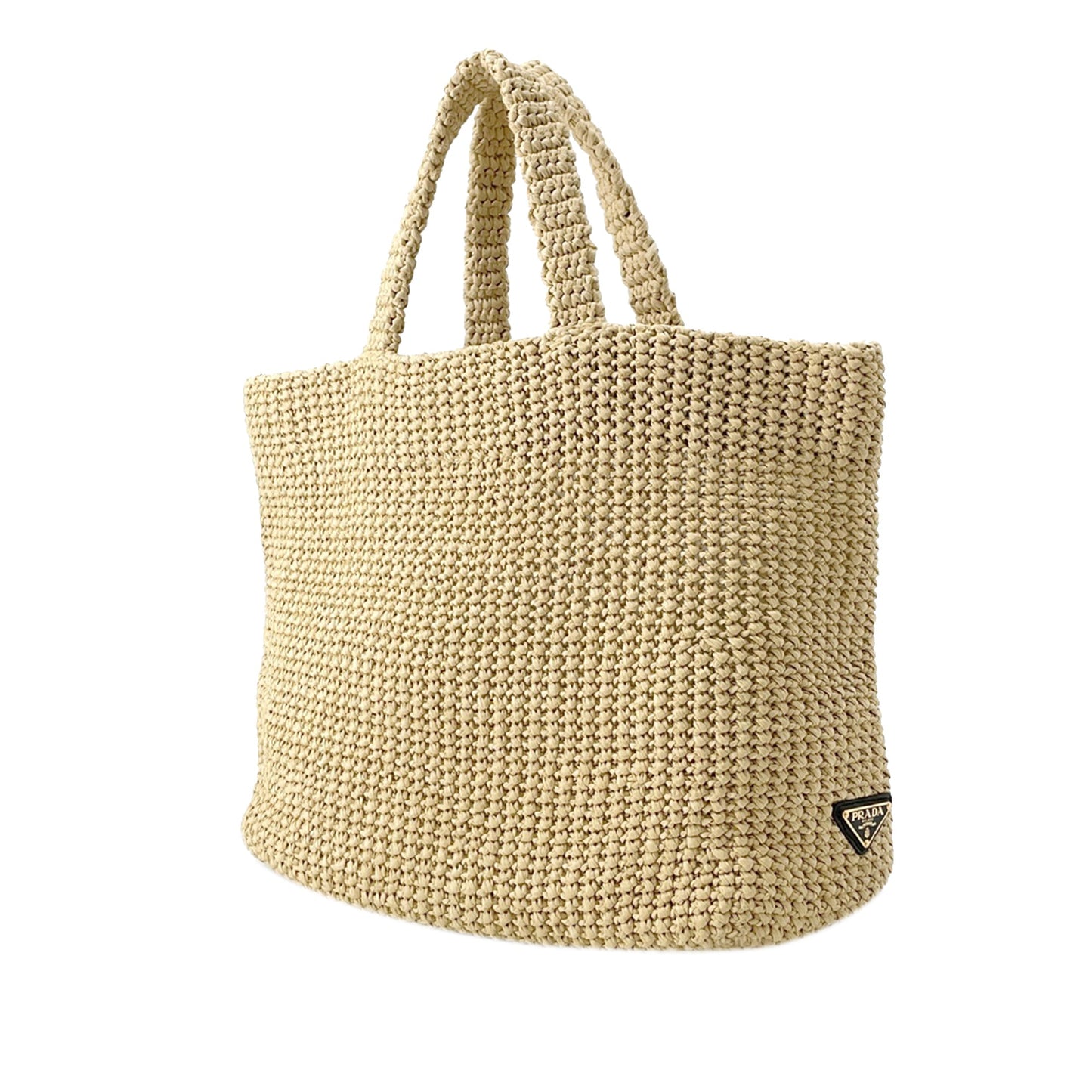 Prada Large Raffia Effect Crochet Embroidered Logo Tote