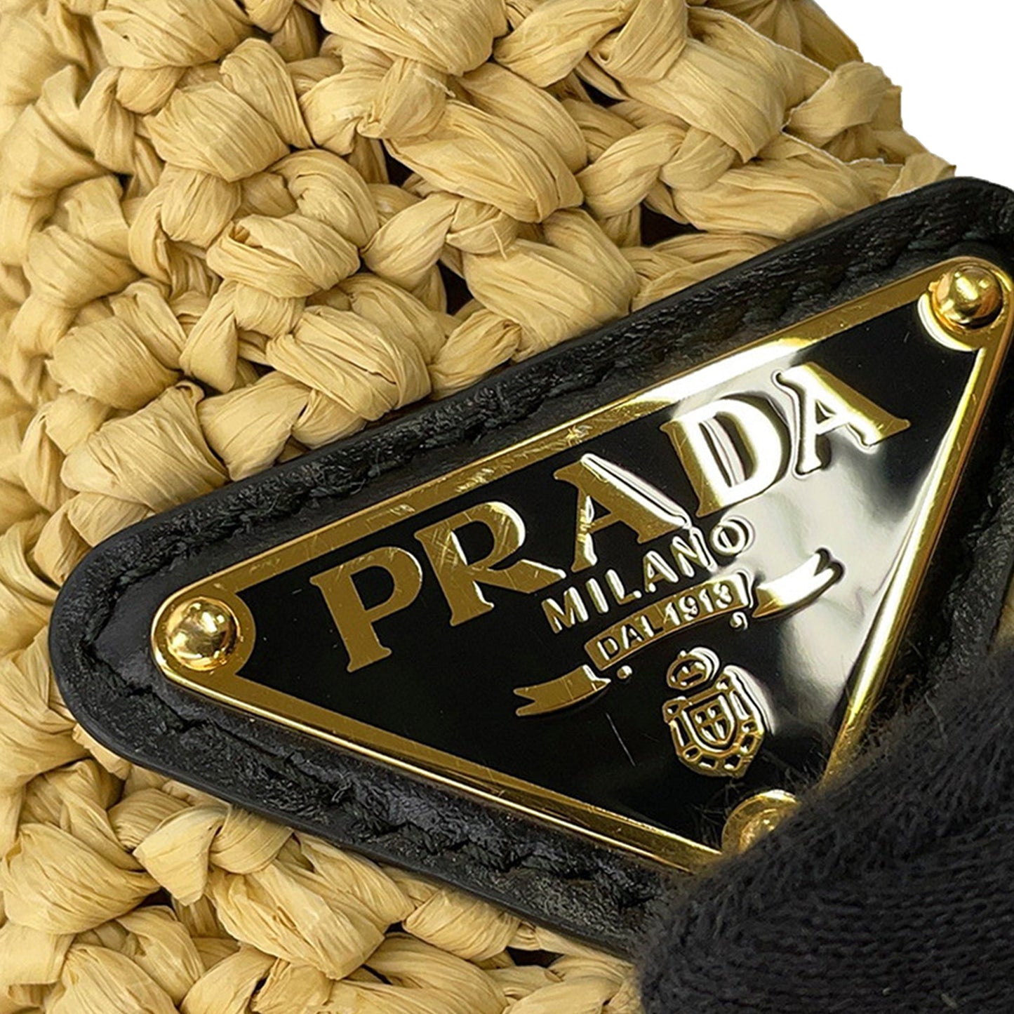 Prada Large Raffia Effect Crochet Embroidered Logo Tote