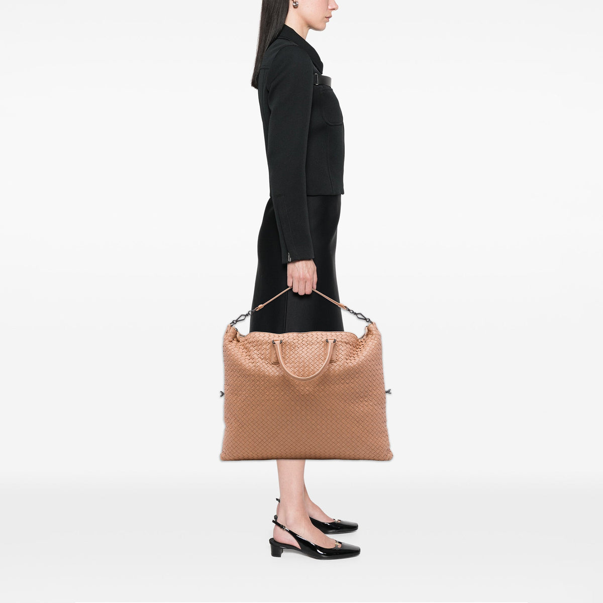 Bottega Veneta Maxi Nappa Intrecciato Convertible Tote — Beige