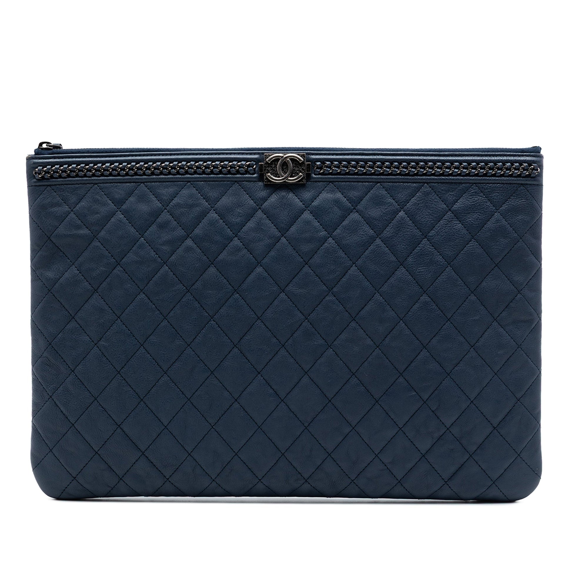Chanel Large Quilted Calfskin Chain Boy O Case Clutch