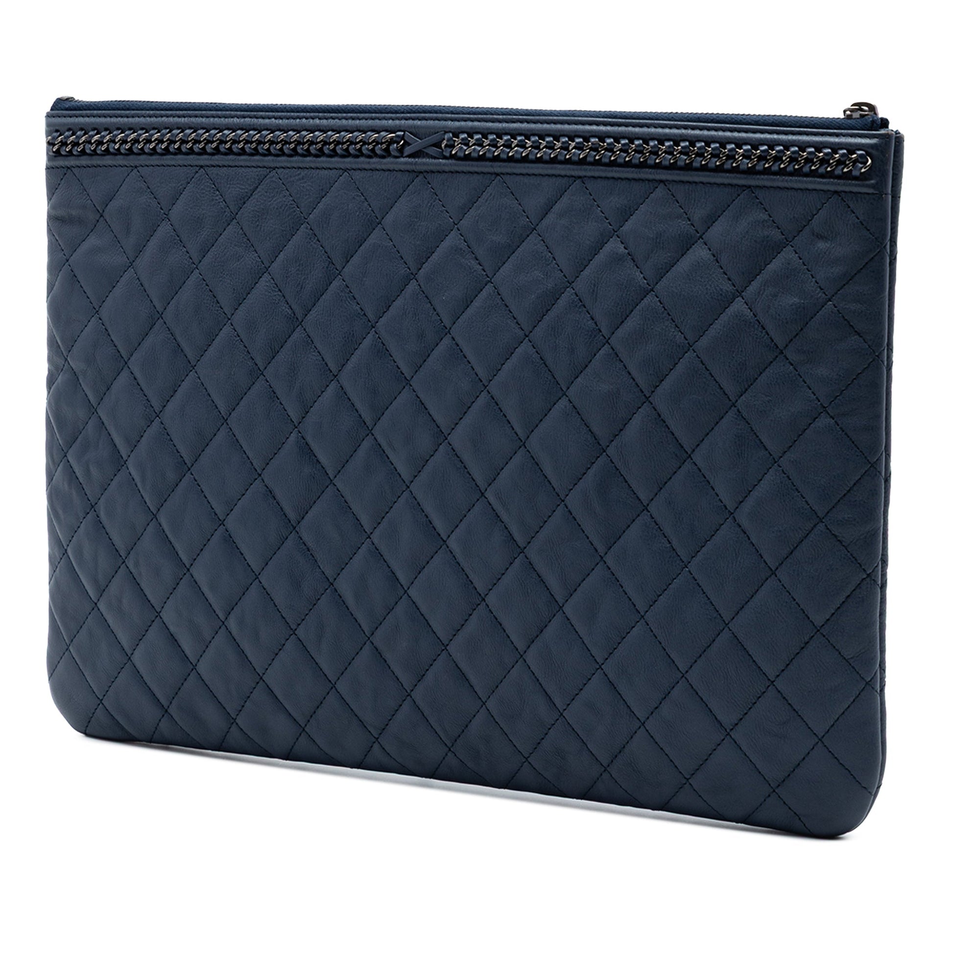 Chanel Large Quilted Calfskin Chain Boy O Case Clutch