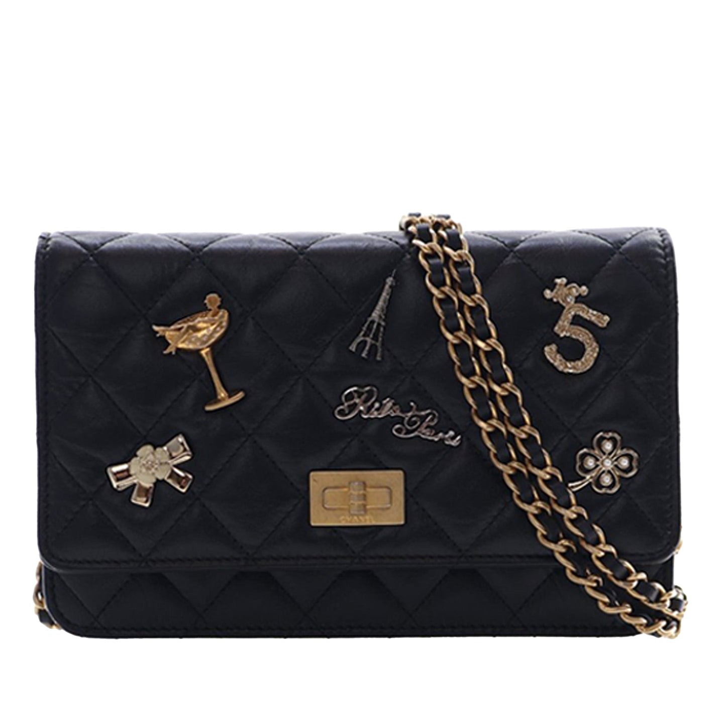 Chanel Quilted Aged Calfskin Reissue 2.55 Lucky Charms Wallet On Chain