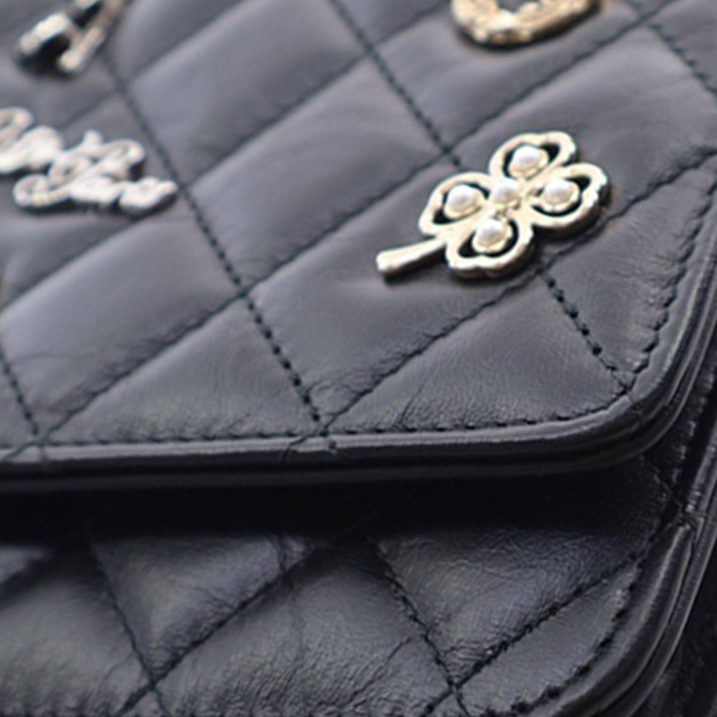 Chanel Quilted Aged Calfskin Reissue 2.55 Lucky Charms Wallet On Chain