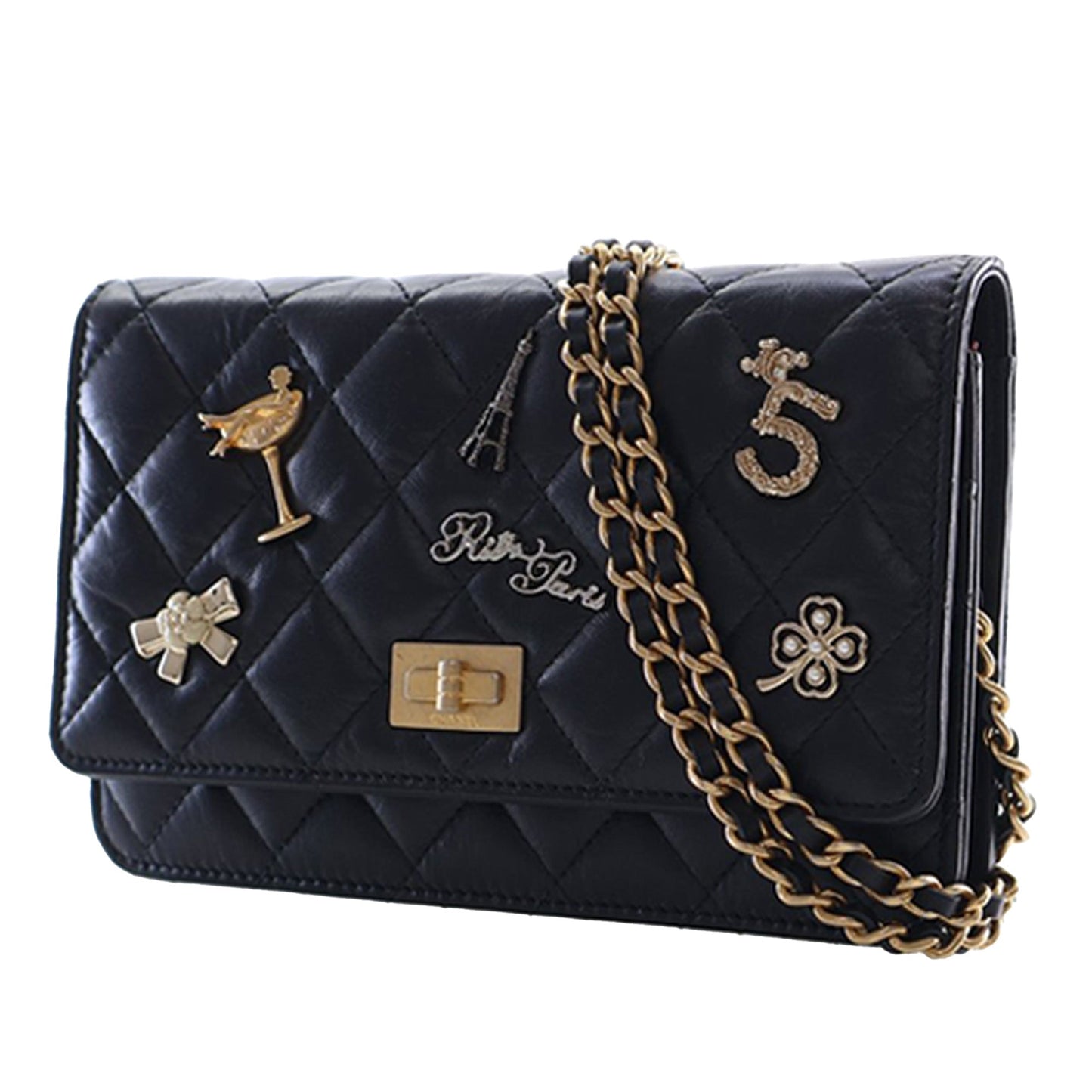 Chanel Quilted Aged Calfskin Reissue 2.55 Lucky Charms Wallet On Chain