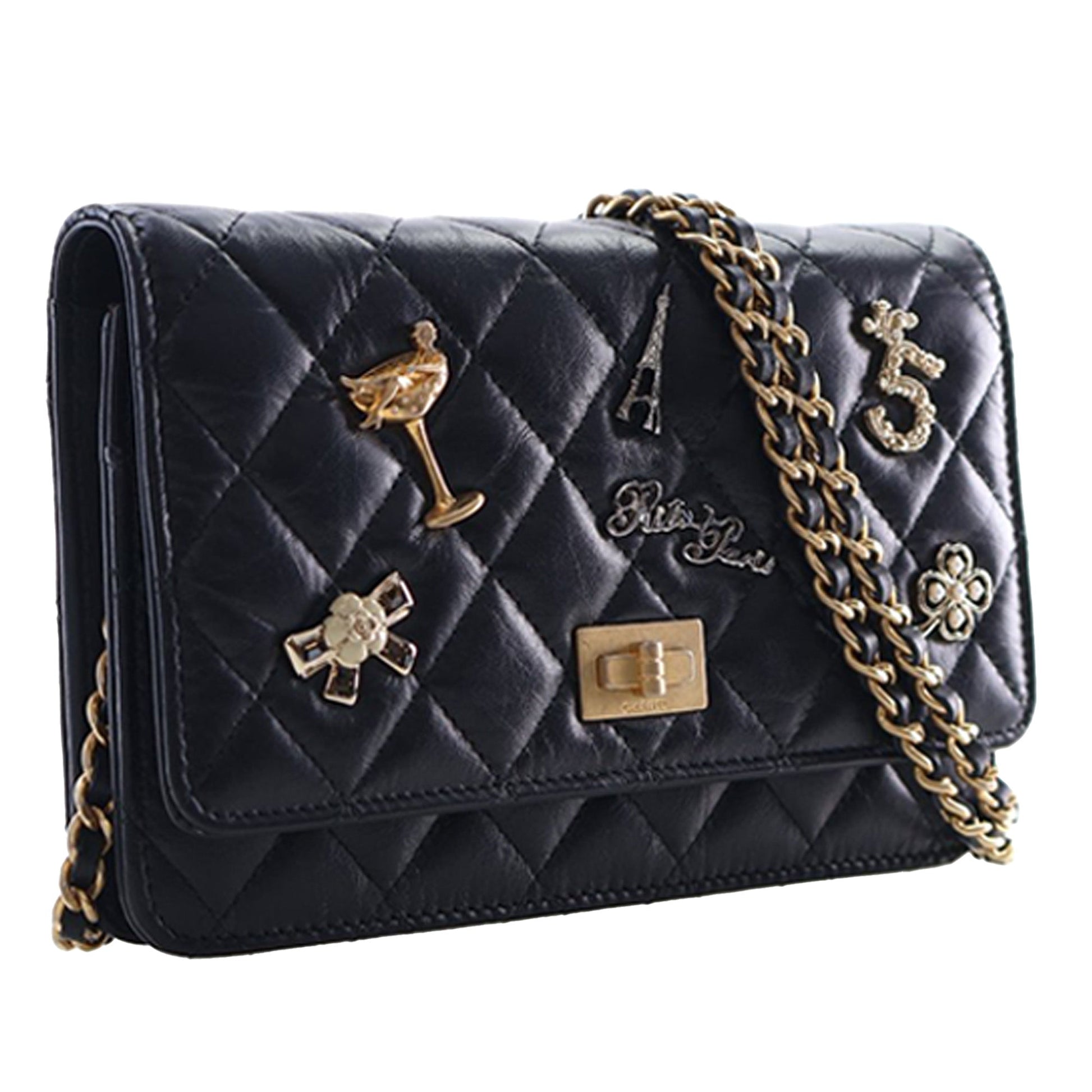 Chanel Quilted Aged Calfskin Reissue 2.55 Lucky Charms Wallet On Chain