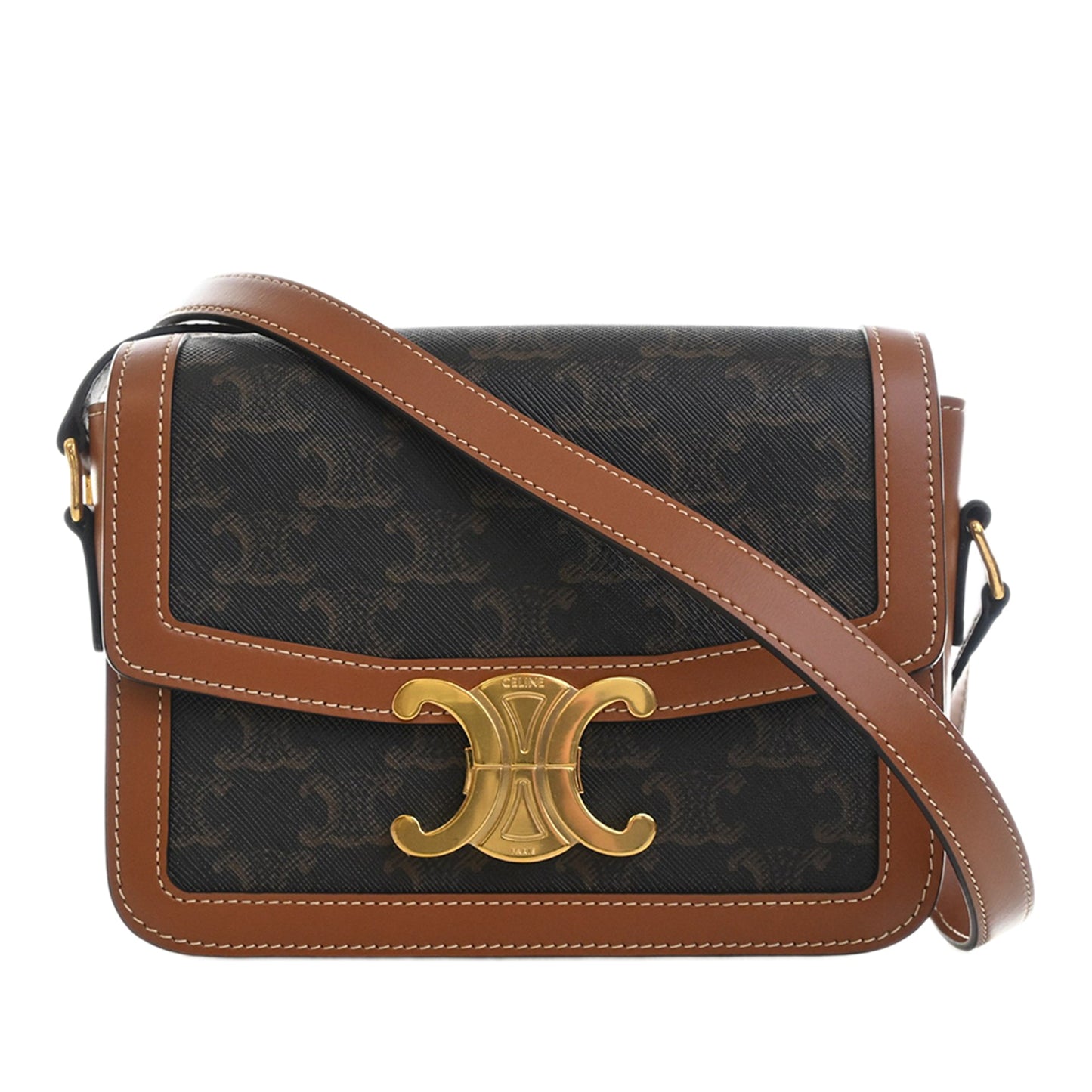 Celine Teen Triomphe Coated Canvas and Calfskin Triomphe Crossbody