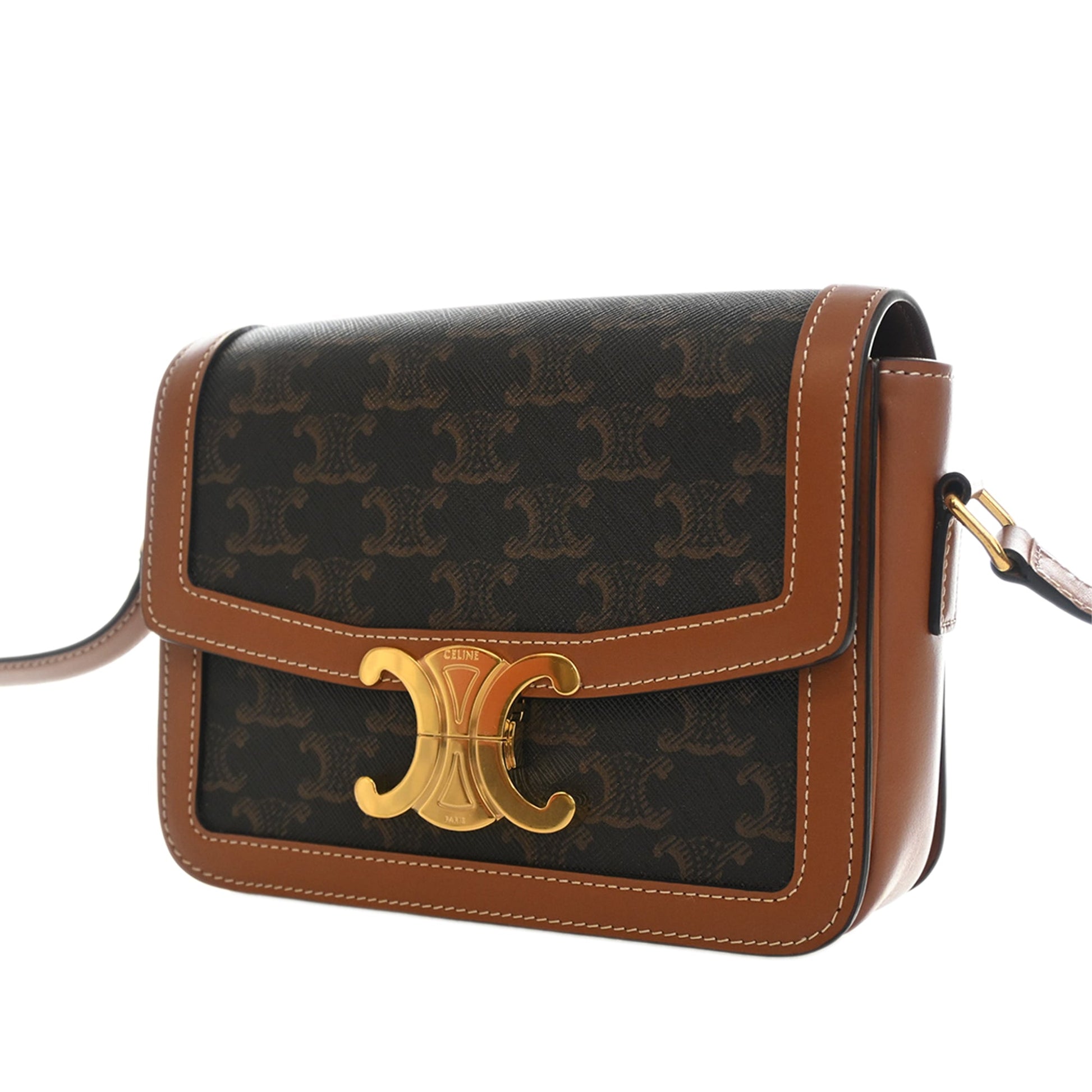 Celine Teen Triomphe Coated Canvas and Calfskin Triomphe Crossbody