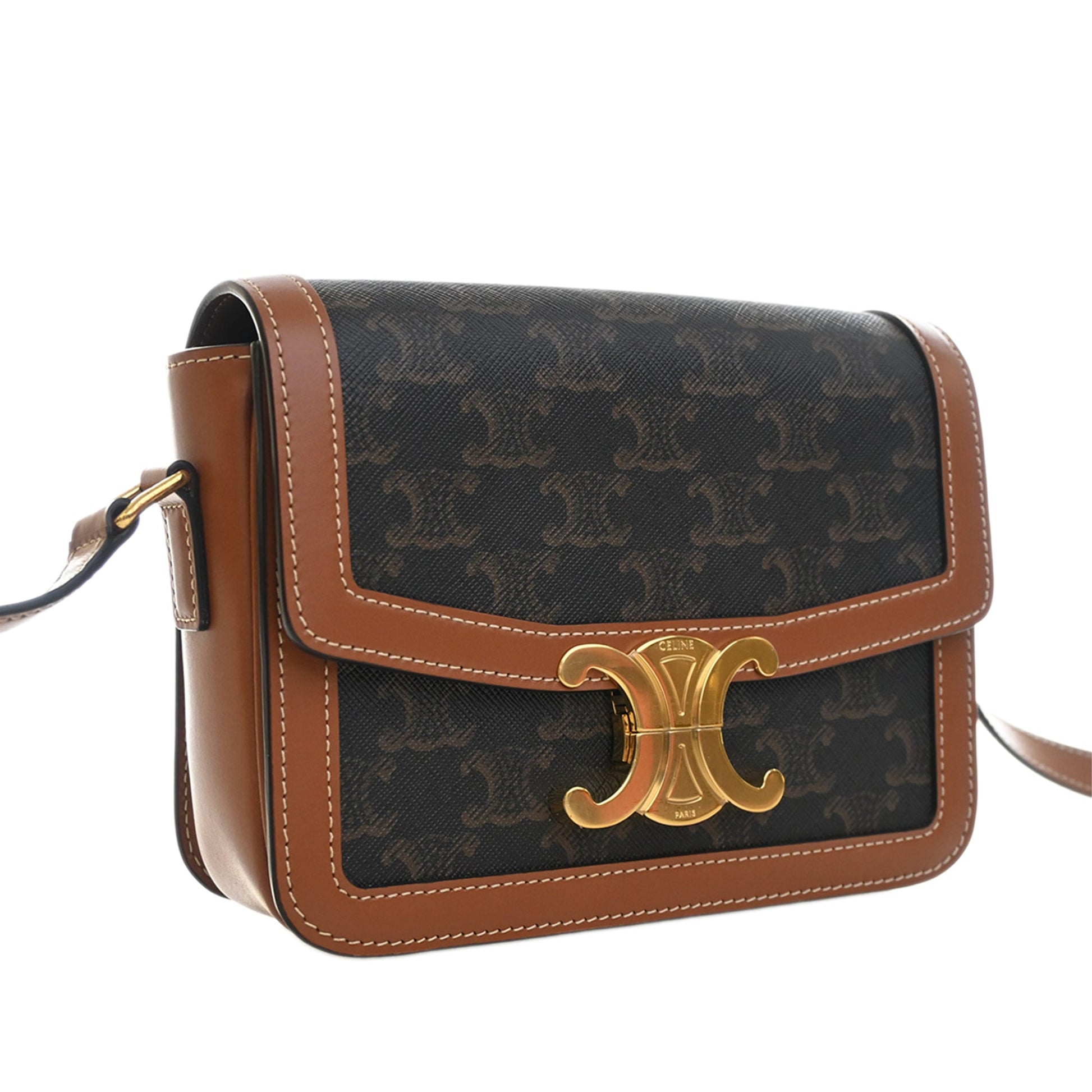 Celine Teen Triomphe Coated Canvas and Calfskin Triomphe Crossbody