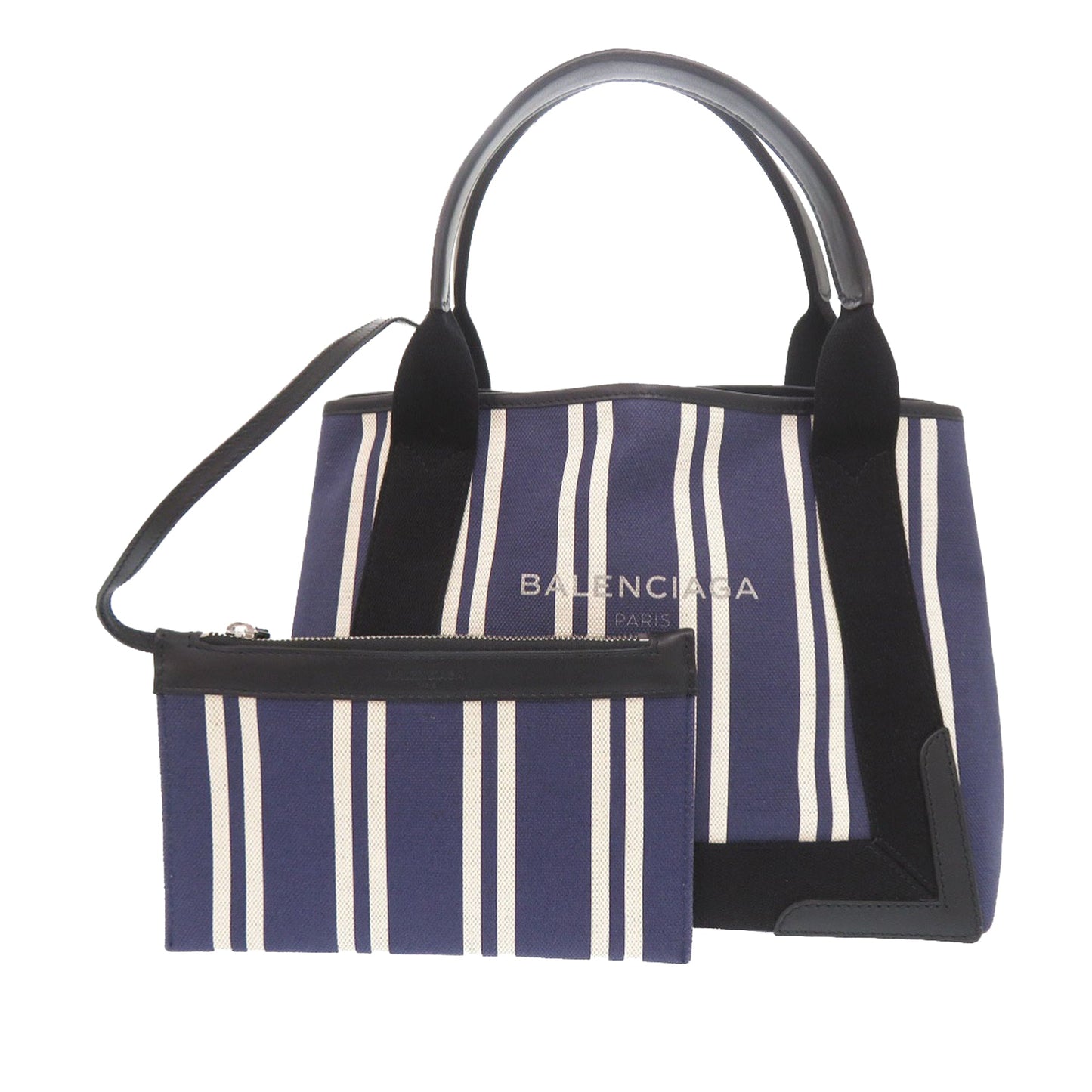 Balenciaga Canvas Striped Navy Cabas S