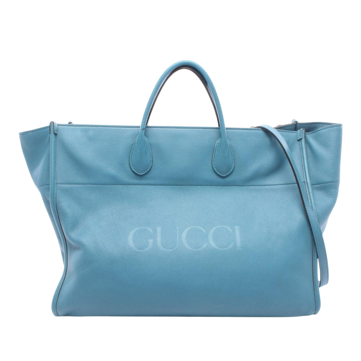 Gucci Large Calfskin Logo Convertible Satchel — Blue