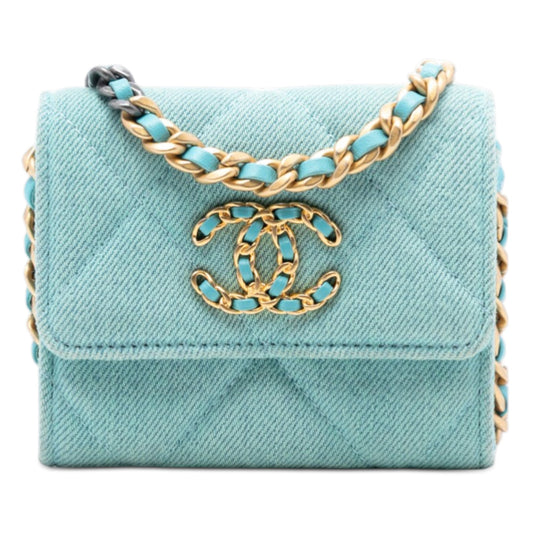 Quilted Denim 19 Card Holder with Chain