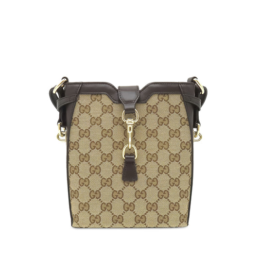 Gucci Mini GG Canvas Web Bucket Bag — Beige