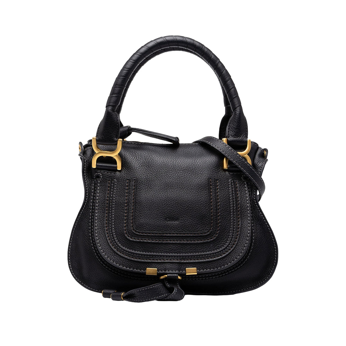 Chloé Small Grained Leather Marcie Satchel — Black