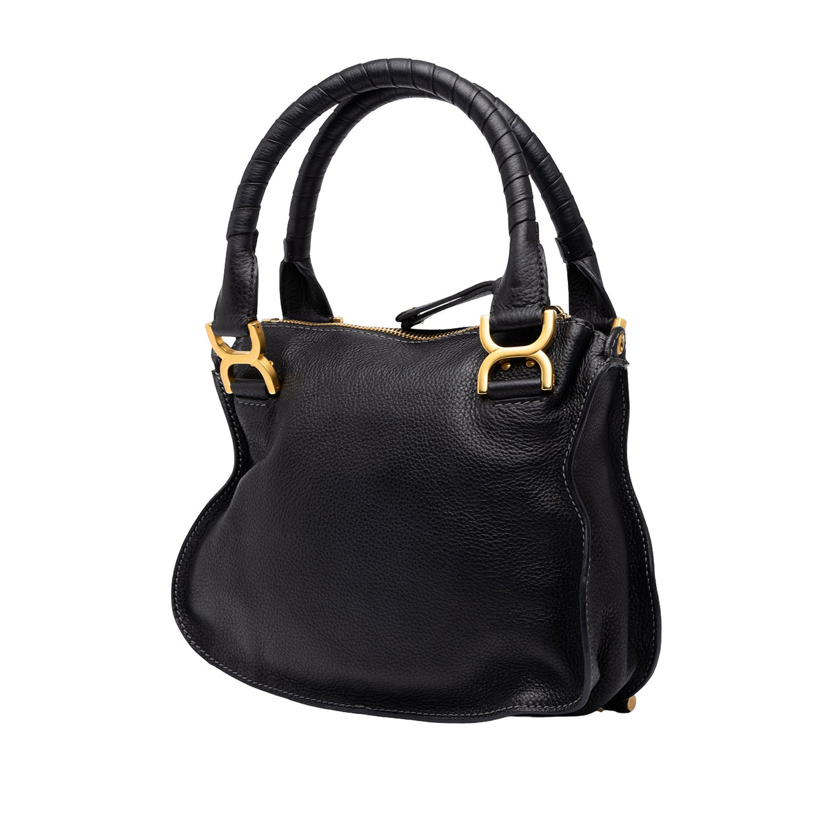 Chloé Small Grained Leather Marcie Satchel — Black