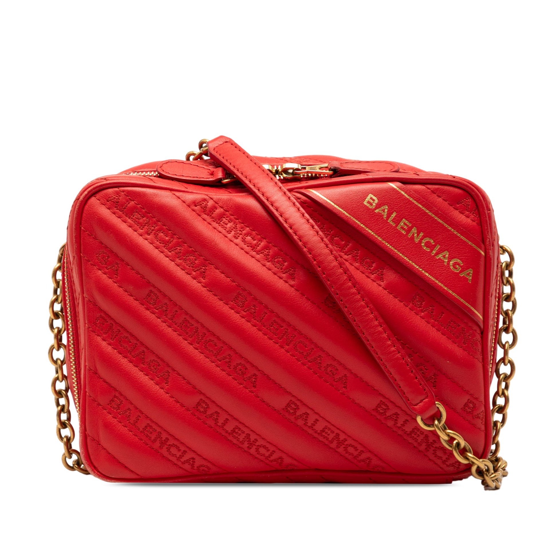 Balenciaga Calfskin Allover Logo Blanket Reporter XS Crossbody