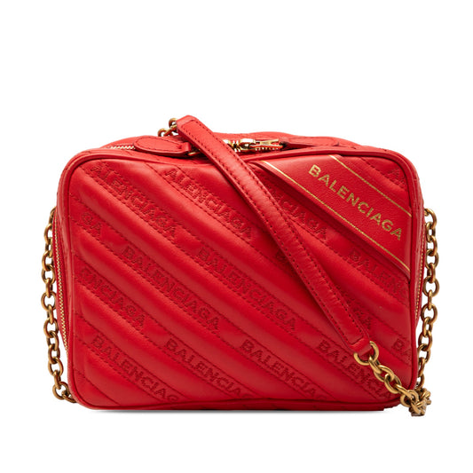 Balenciaga Calfskin Allover Logo Blanket Reporter XS Crossbody