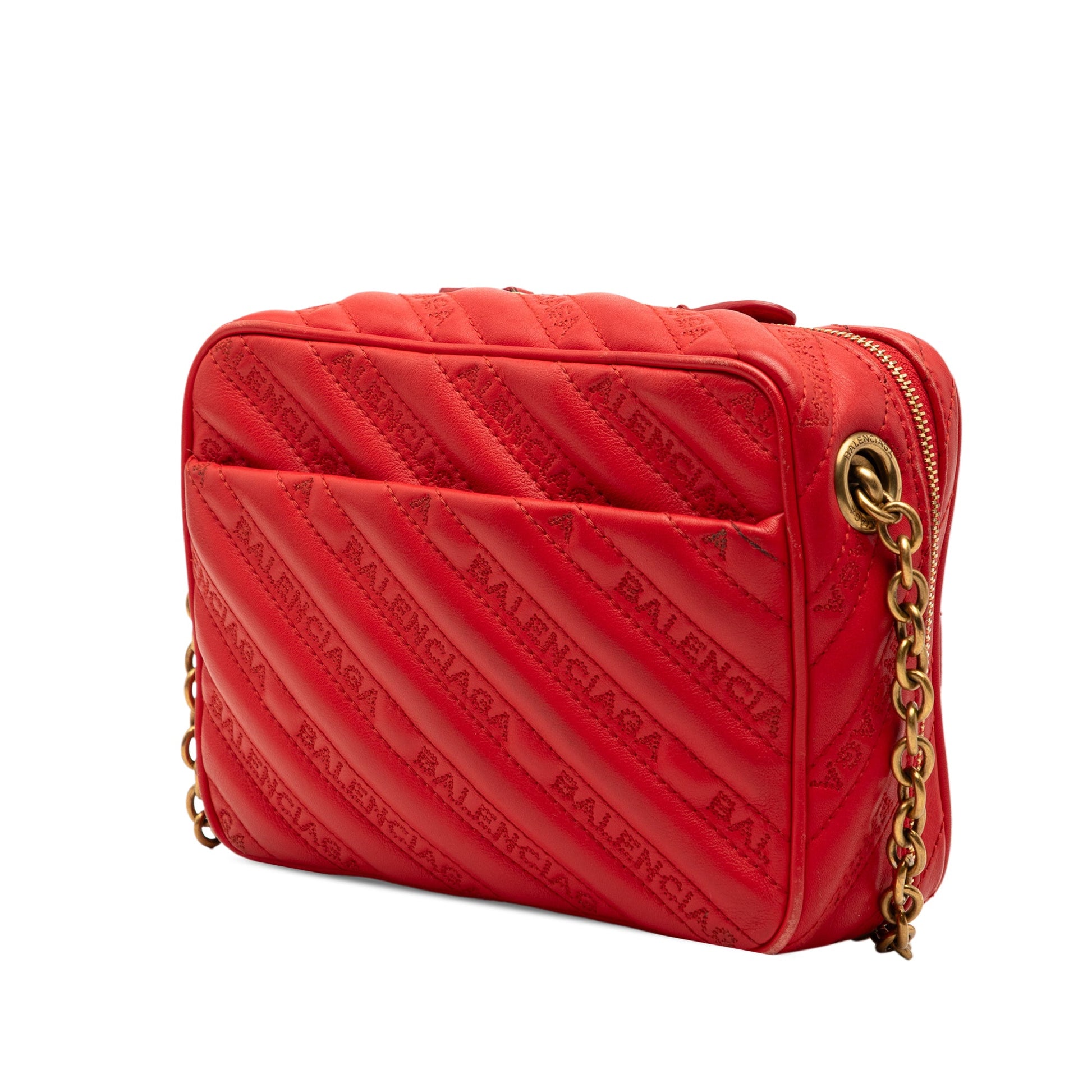 Balenciaga Calfskin Allover Logo Blanket Reporter XS Crossbody