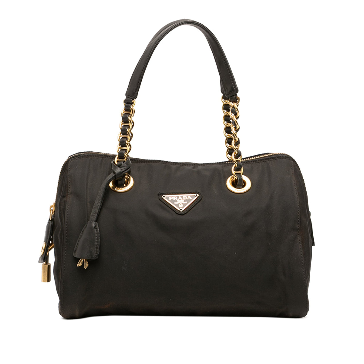 Prada Tessuto Chain Bauletto Bag — Black