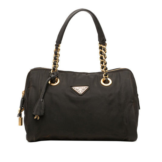 Prada Tessuto Chain Bauletto Bag — Black