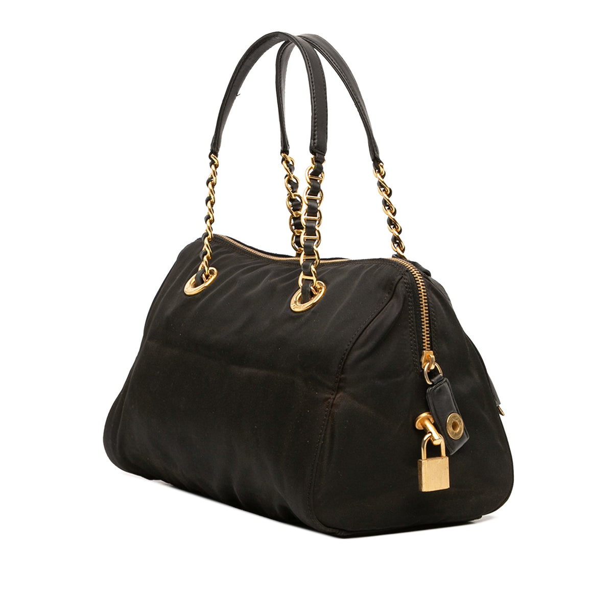 Prada Tessuto Chain Bauletto Bag — Black