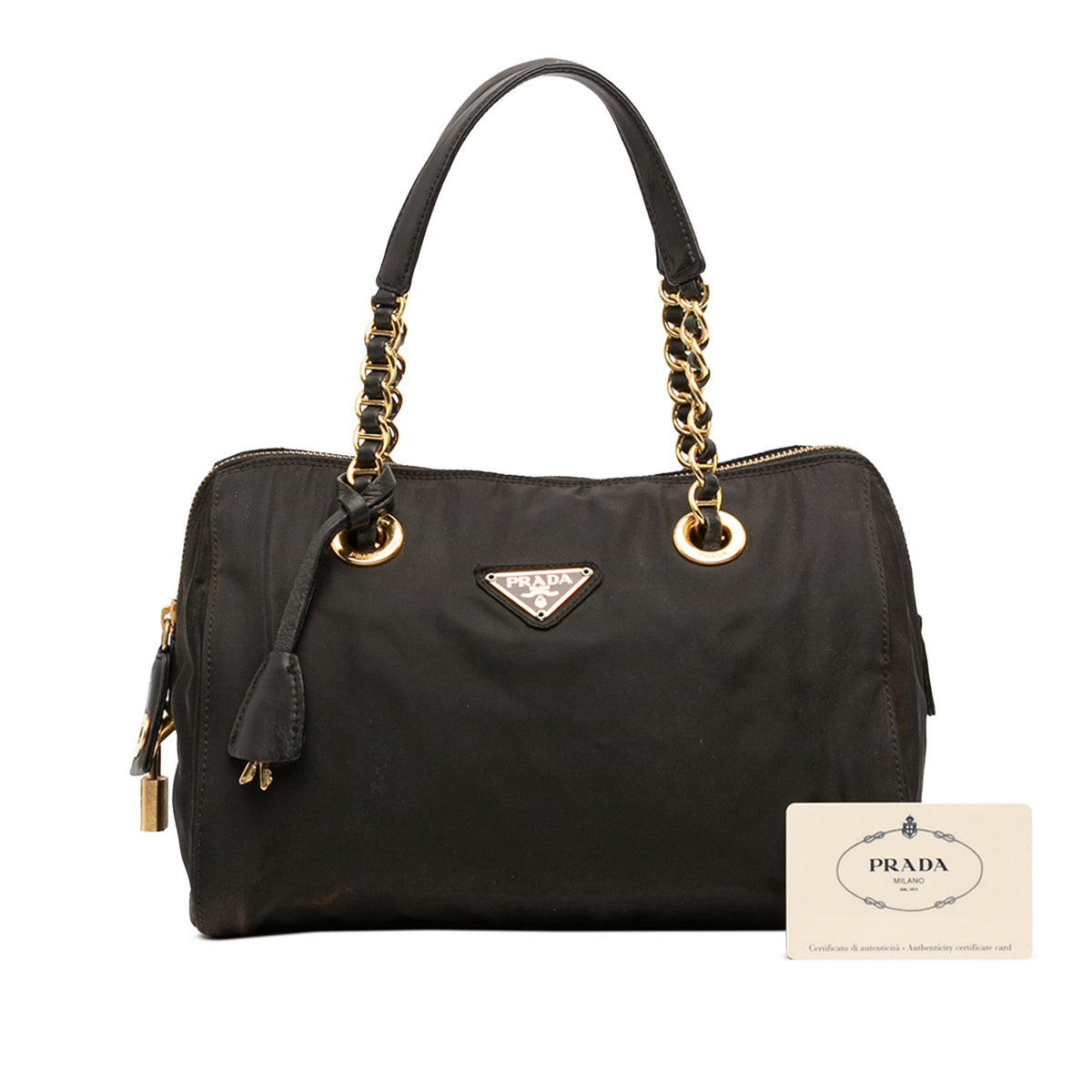 Prada Tessuto Chain Bauletto Bag — Black