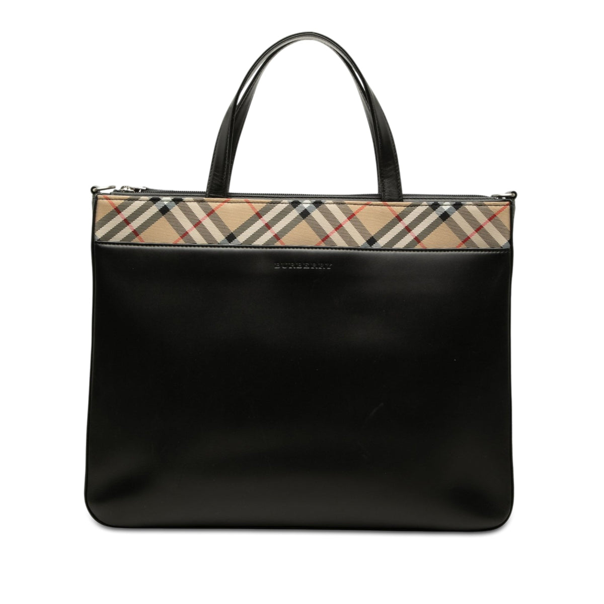 Burberry Nova Check Canvas Trimmed Leather Satchel