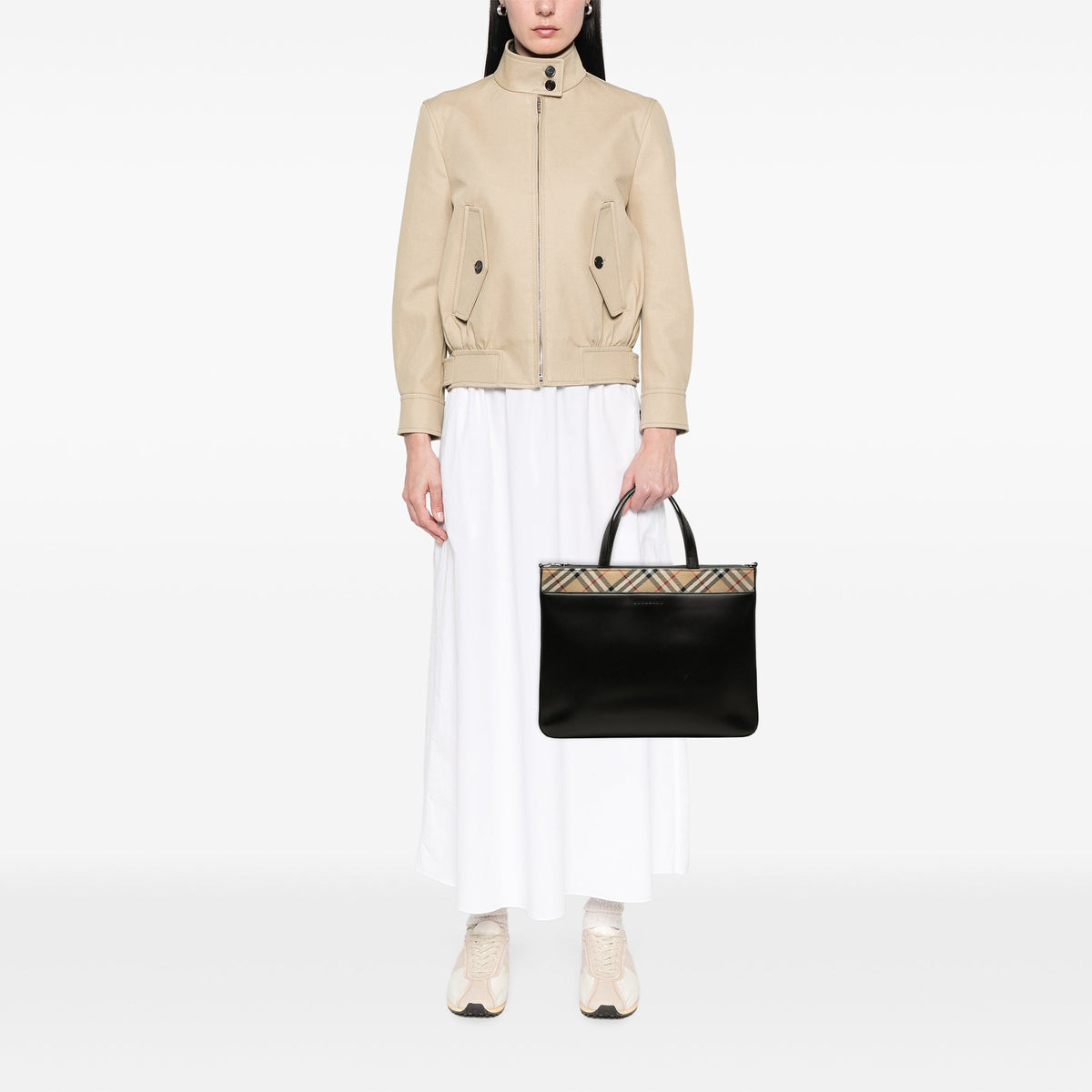 Burberry Nova Check Canvas Trimmed Leather Satchel