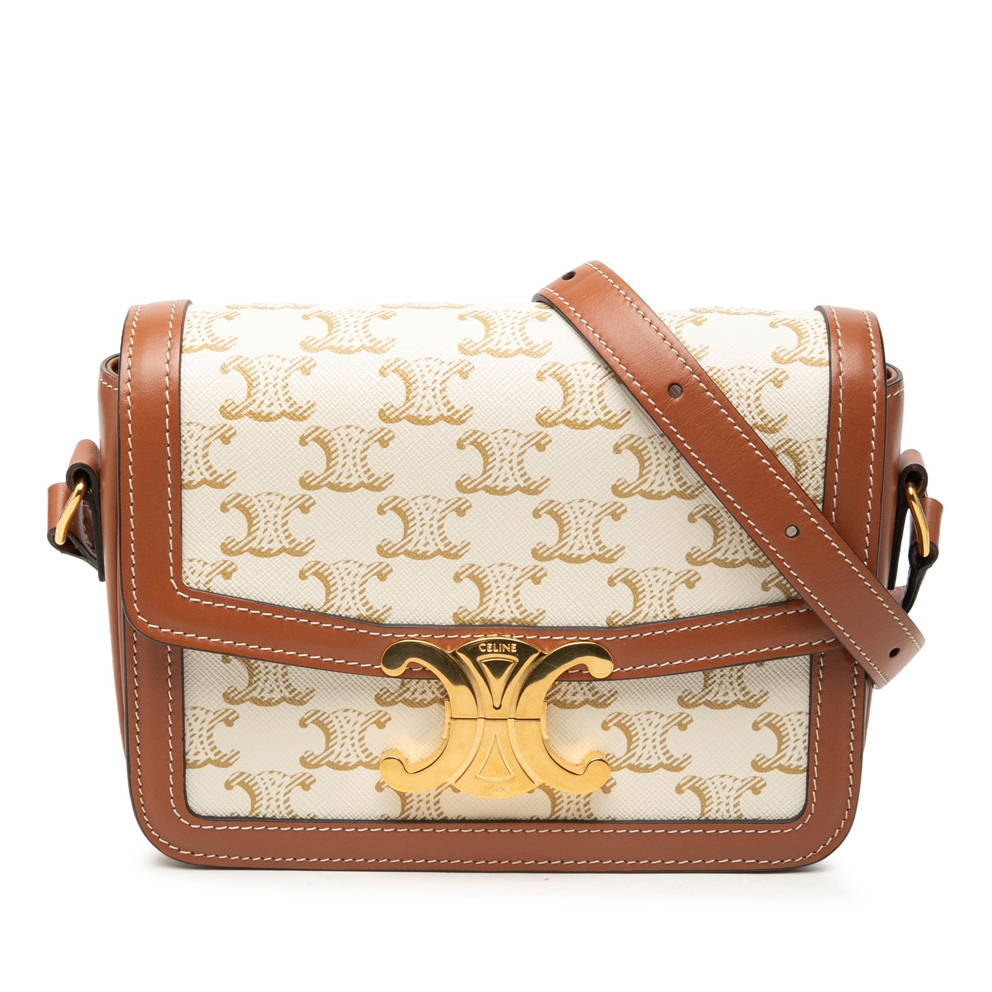 Celine Teen Triomphe Coated Canvas and Calfskin Triomphe Crossbody