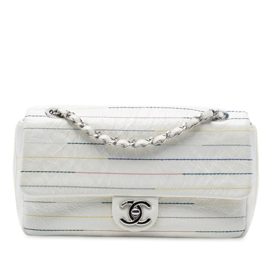 Chanel Distressed Calfskin Straight Line Stitch Flap