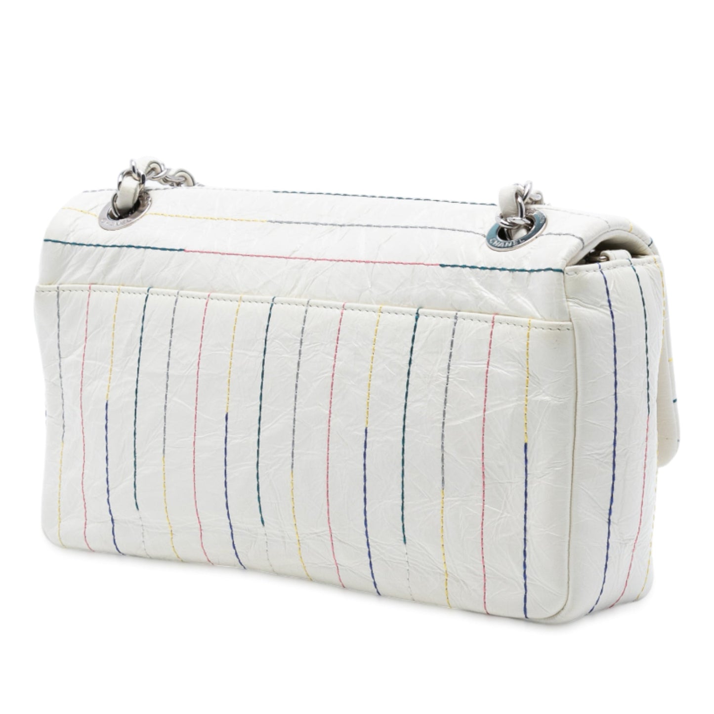 Chanel Distressed Calfskin Straight Line Stitch Flap