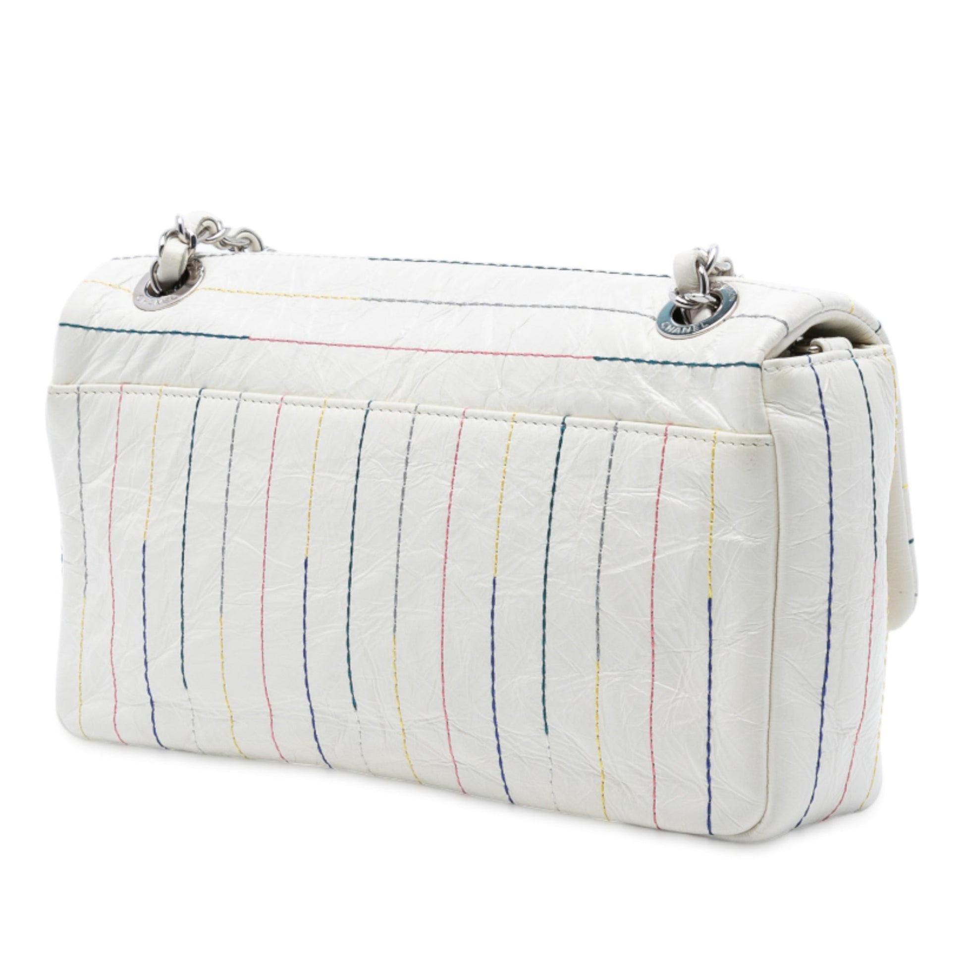 Chanel Distressed Calfskin Straight Line Stitch Flap