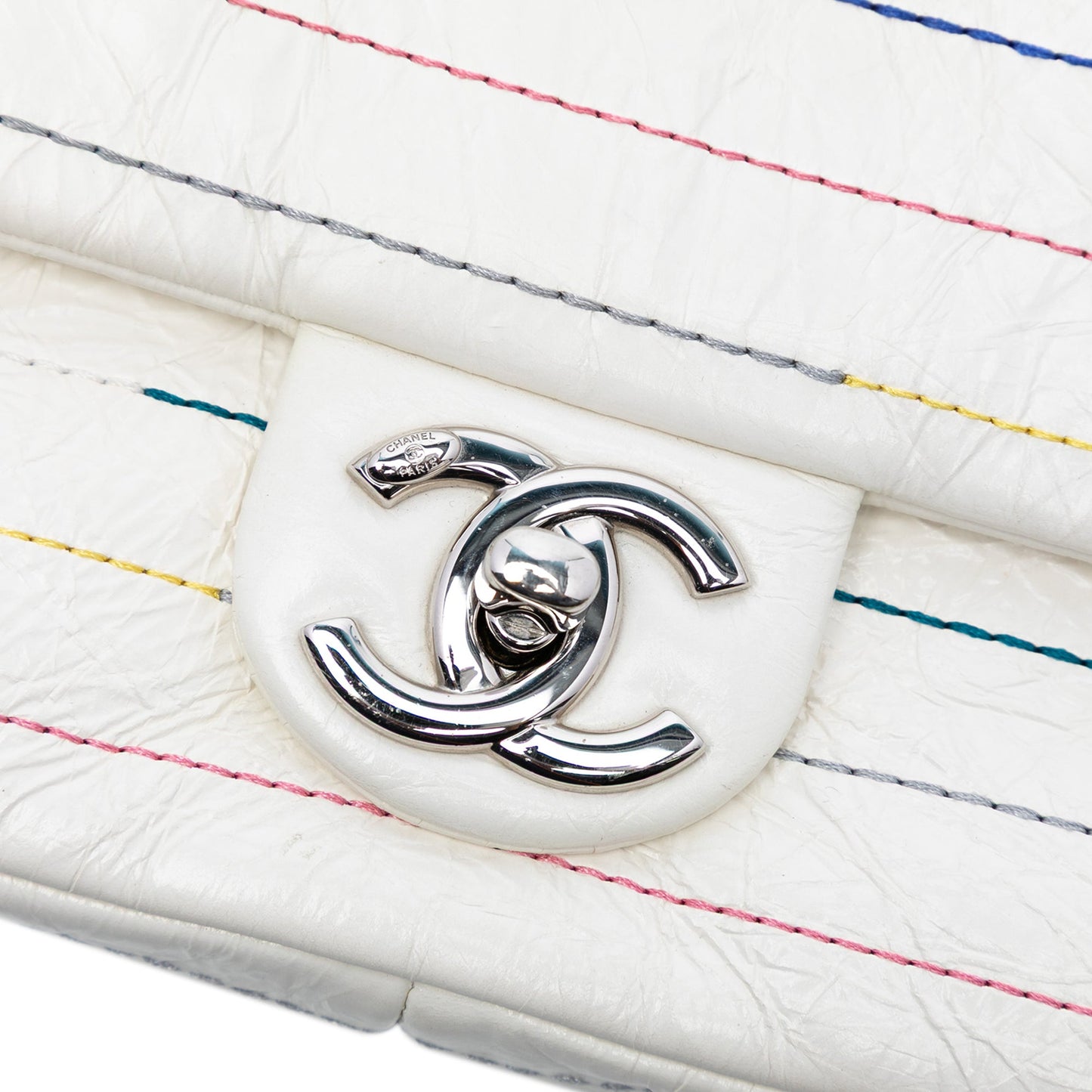Chanel Distressed Calfskin Straight Line Stitch Flap