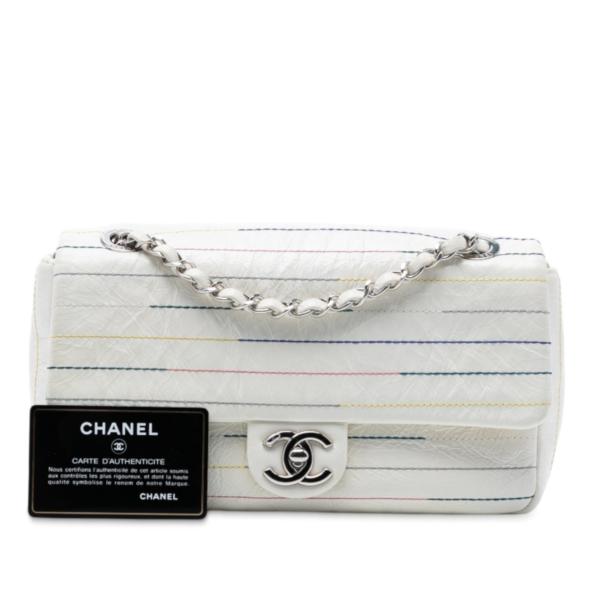 Chanel Distressed Calfskin Straight Line Stitch Flap